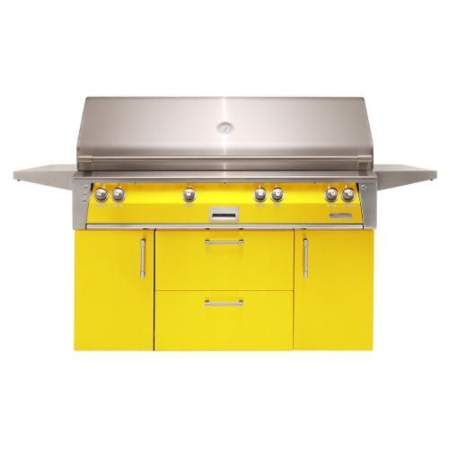 Alfresco Grills ALXE 56 Inch 4 Burner Freestanding Propane Gas Grill with Sear Zone and Rear Infrared Burner   Traffic Yellow