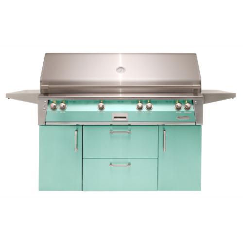 Alfresco Grills ALXE 56 Inch 4 Burner Freestanding Propane Gas Grill with Sear Zone and Rear Infrared Burner   Light Green