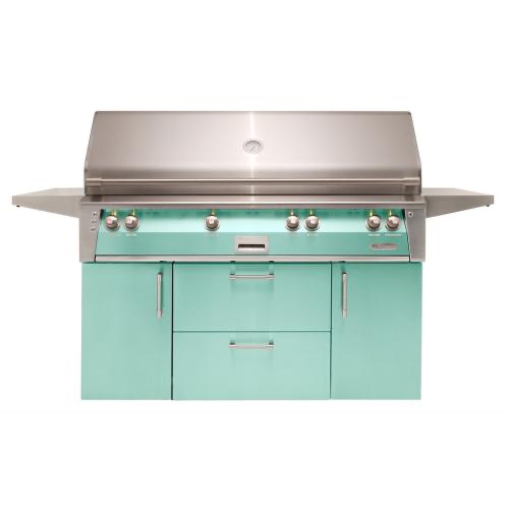 Alfresco Grills ALXE 56 Inch 4 Burner Freestanding Propane Gas Grill with Sear Zone and Rear Infrared Burner   Light Green