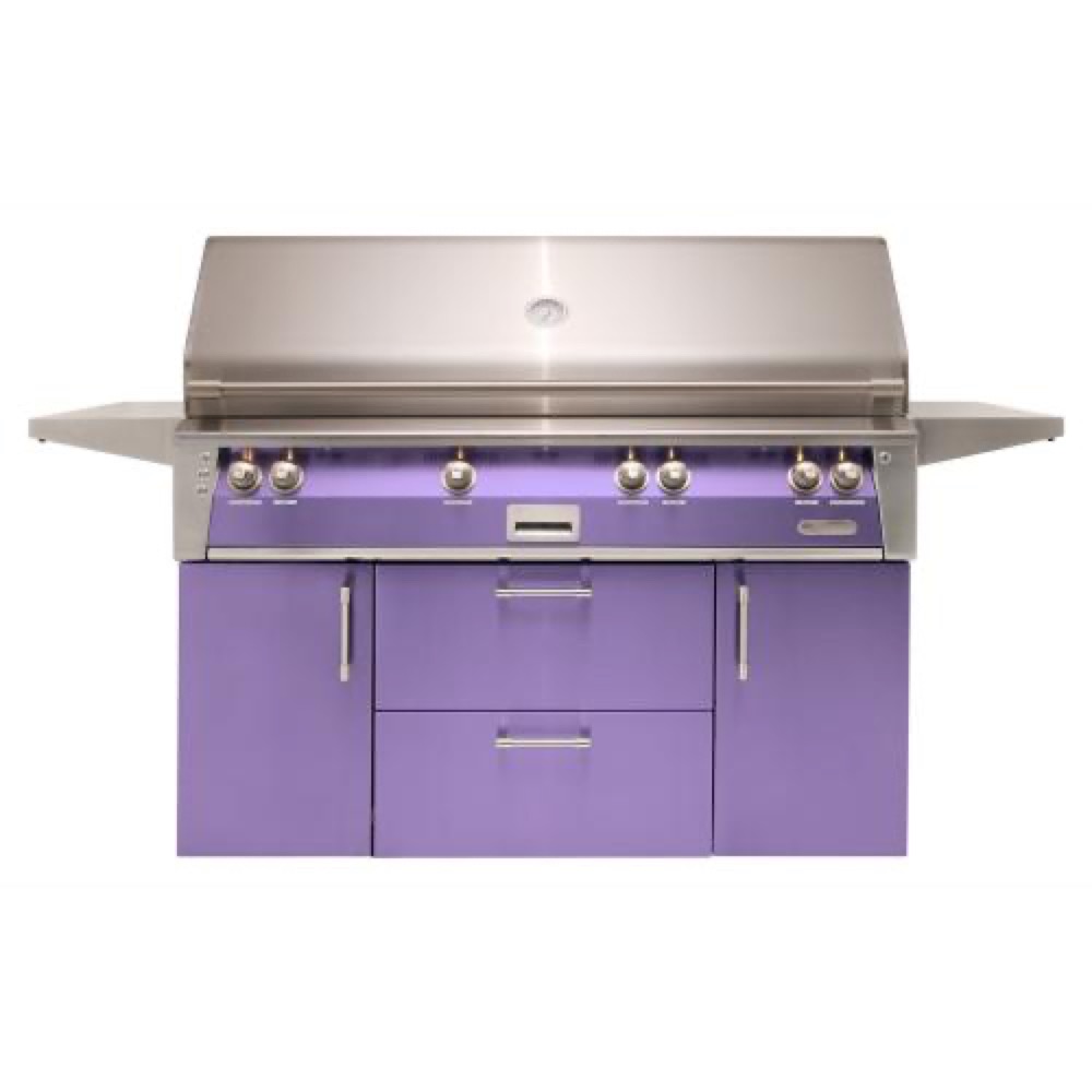 Alfresco Grills ALXE 56 Inch 4 Burner Freestanding Natural Gas Grill with Sear Zone and Rear Infrared Burner   Blue Lilac