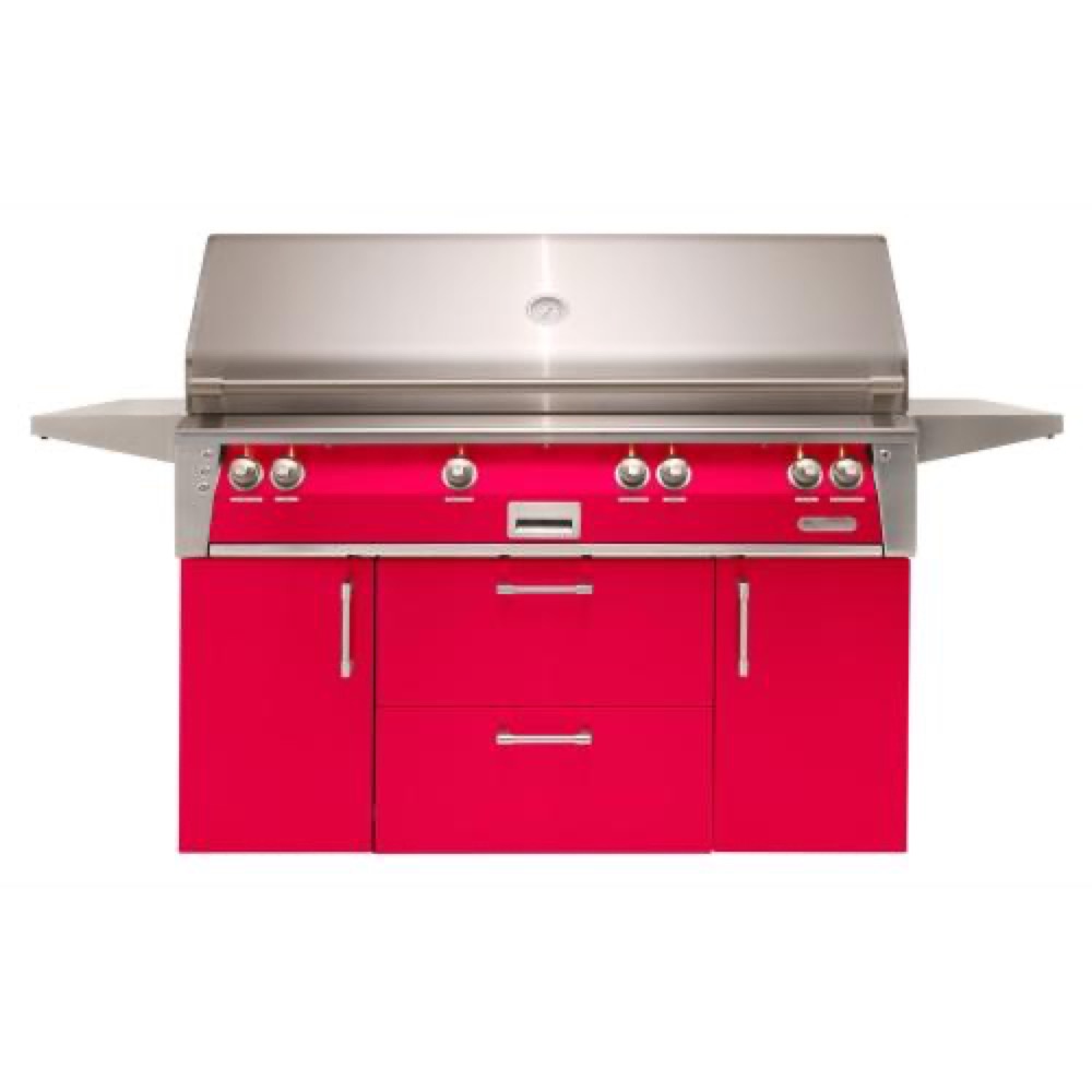 Alfresco Grills ALXE 56 Inch 4 Burner Freestanding Natural Gas Grill with Sear Zone and Rear Infrared Burner   Raspberry Red