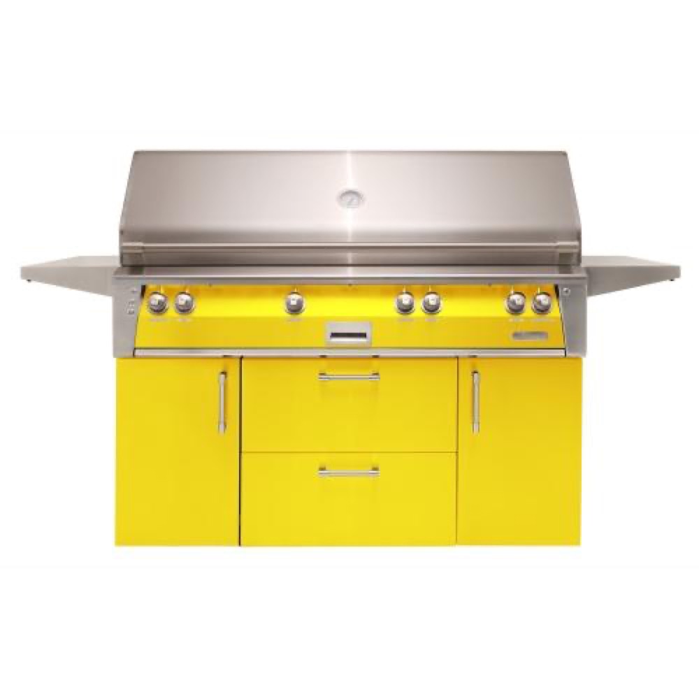 Alfresco Grills ALXE 56 Inch 4 Burner Freestanding Natural Gas Grill with Sear Zone and Rear Infrared Burner   Traffic Yellow