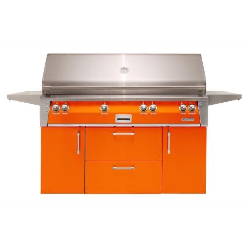Alfresco Grills ALXE 56 Inch 4 Burner Freestanding Natural Gas Grill with Sear Zone and Rear Infrared Burner   Luminous Orange