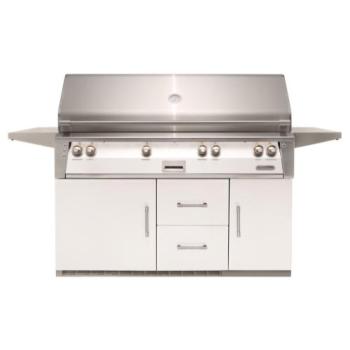 Alfresco Grills ALXE 56 Inch 4 Burner Freestanding Propane Gas Grill with Sear Zone and Rear Infrared Burner on Refrigerated Cart Signal White Matte ALXE 56BFGR LP SM9003350
