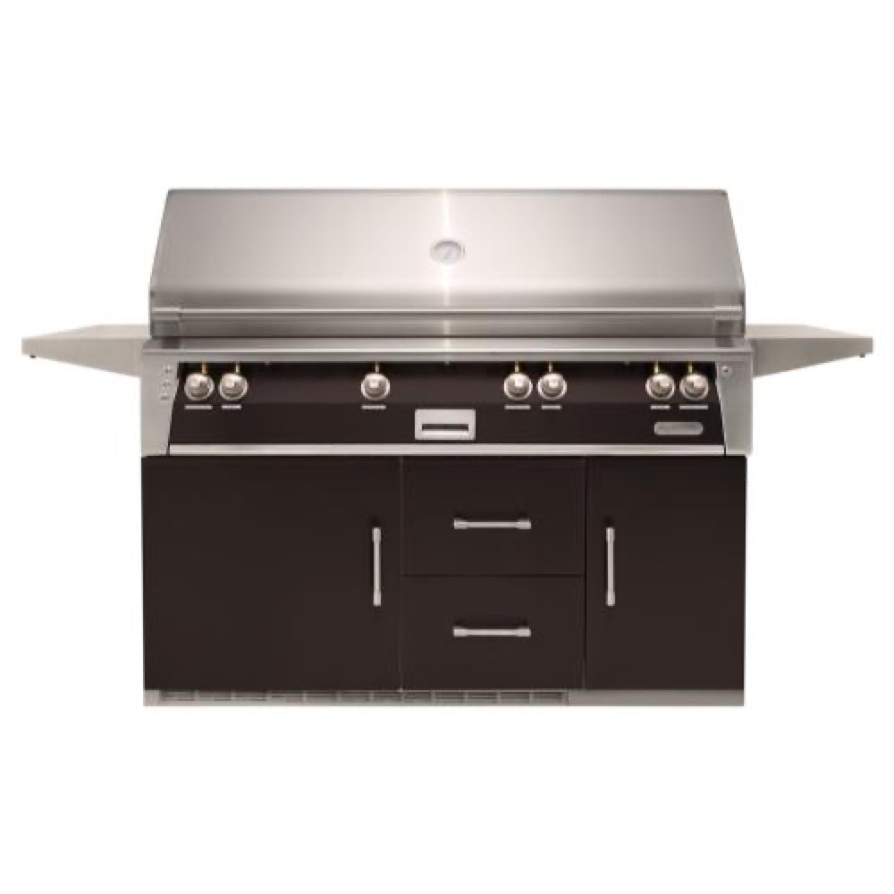 Alfresco Grills ALXE 56 Inch 4 Burner Freestanding Propane Gas Grill with Sear Zone and Rear Infrared Burner on Refrigerated Cart   Jet Black Matte