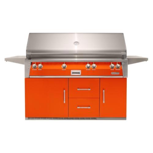 Alfresco Grills ALXE 56 Inch 4 Burner Freestanding Propane Gas Grill with Sear Zone and Rear Infrared Burner on Refrigerated Cart   Luminous Orange