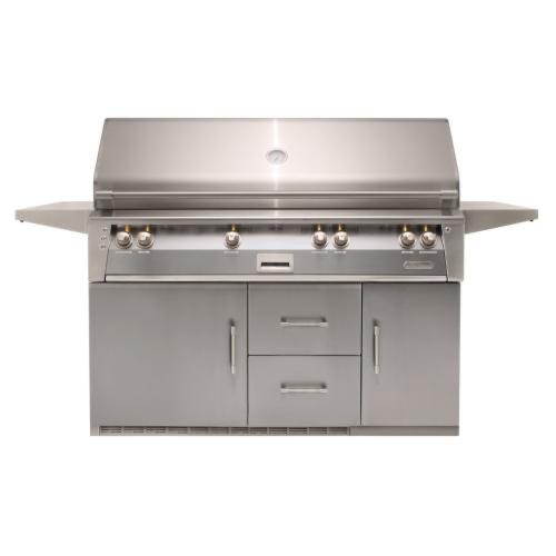 Alfresco Grills ALXE 56 Inch 4 Burner Freestanding Propane Gas Grill with Sear Zone and Rear Infrared Burner on Refrigerated Cart   Signal Grey