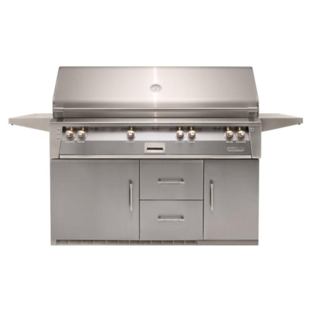 Alfresco Grills ALXE 56 Inch 4 Burner Freestanding Propane Gas Grill with Sear Zone and Rear Infrared Burner on Refrigerated Cart   Signal Grey