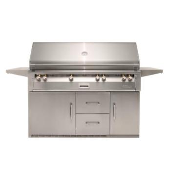 Alfresco Grills ALXE 56 Inch 4 Burner Freestanding Natural Gas Grill with Sear Zone and Rear Infrared Burner on Refrigerated Cart Stainless Steel ALXE 56BFGR NG350