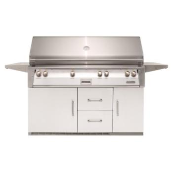 Alfresco Grills ALXE 56 Inch 4 Burner Freestanding Natural Gas Grill with Sear Zone and Rear Infrared Burner on Refrigerated Cart Signal White Gloss ALXE 56BFGR NG S9003350