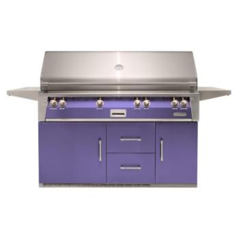 Alfresco Grills ALXE 56 Inch 4 Burner Freestanding Natural Gas Grill with Sear Zone and Rear Infrared Burner on Refrigerated Cart Blue Lilac ALXE 56BFGR NG S4005350
