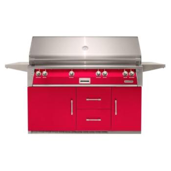 Alfresco Grills ALXE 56 Inch 4 Burner Freestanding Natural Gas Grill with Sear Zone and Rear Infrared Burner on Refrigerated Cart Raspberry Red ALXE 56BFGR NG S3027350