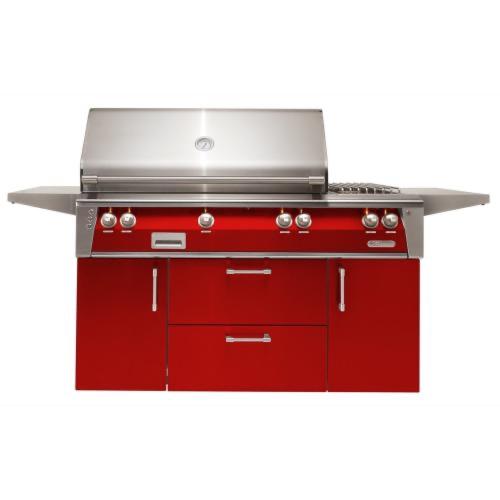 Alfresco Grills ALXE 56 Inch 3 Burner Freestanding Propane Gas Grill with Rear Infrared Burner and Side Burner   Carmine Red