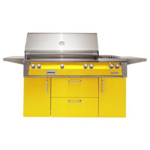 Alfresco Grills ALXE 56 Inch 3 Burner Freestanding Propane Gas Grill with Rear Infrared Burner and Side Burner   Traffic Yellow