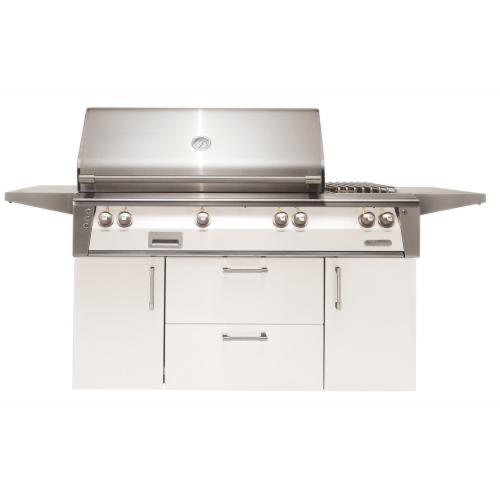 Alfresco Grills ALXE 56 Inch 3 Burner Freestanding Natural Gas Grill with Rear Infrared Burner and Side Burner   Signal White Gloss