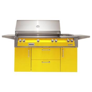 Alfresco Grills ALXE 56 Inch 3 Burner Freestanding Natural Gas Grill with Rear Infrared Burner and Side Burner Traffic Yellow ALXE 56C NG S1023350