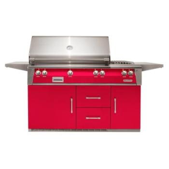 Alfresco Grills ALXE 56 Inch 3 Burner Freestanding Propane Gas Grill with Rear Infrared Burner and Side Burner on Refrigerated Cart Raspberry Red ALXE 56R LP S3027350