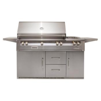 Alfresco Grills ALXE 56 Inch 3 Burner Freestanding Propane Gas Grill with Rear Infrared Burner and Side Burner on Refrigerated Cart Signal Grey ALXE 56R LP S7004350