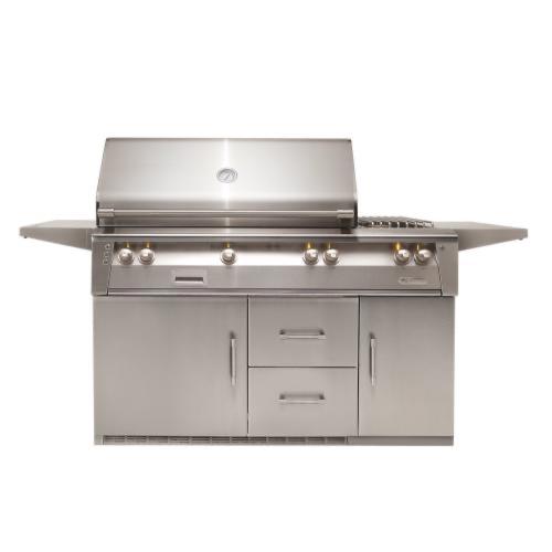 Alfresco Grills ALXE 56 Inch 3 Burner Freestanding Natural Gas Grill with Rear Infrared Burner and Side Burner on Refrigerated Cart   Stainless Steel