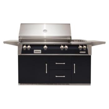 Alfresco Grills ALXE 56 Inch 3 Burner Freestanding Natural Gas Grill with Rear Infrared Burner and Side Burner on Refrigerated Cart Jet Black Gloss ALXE 56R NG S9005350