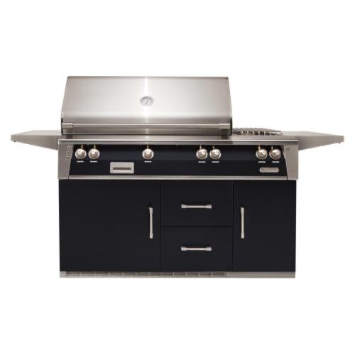 Alfresco Grills ALXE 56 Inch 3 Burner Freestanding Natural Gas Grill with Rear Infrared Burner and Side Burner on Refrigerated Cart   Jet Black Gloss