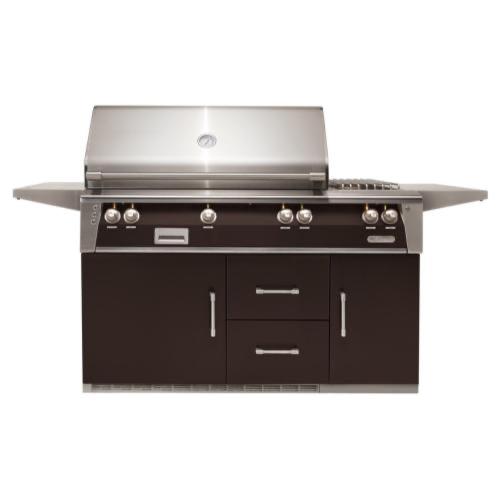 Alfresco Grills ALXE 56 Inch 3 Burner Freestanding Natural Gas Grill with Rear Infrared Burner and Side Burner on Refrigerated Cart   Jet Black Matte