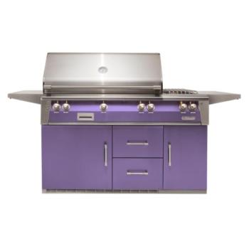 Alfresco Grills ALXE 56 Inch 3 Burner Freestanding Natural Gas Grill with Rear Infrared Burner and Side Burner on Refrigerated Cart Blue Lilac ALXE 56R NG S4005350