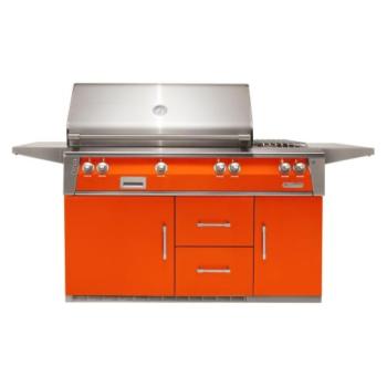 Alfresco Grills ALXE 56 Inch 3 Burner Freestanding Natural Gas Grill with Rear Infrared Burner and Side Burner on Refrigerated Cart Luminous Orange ALXE 56R NG S2005350