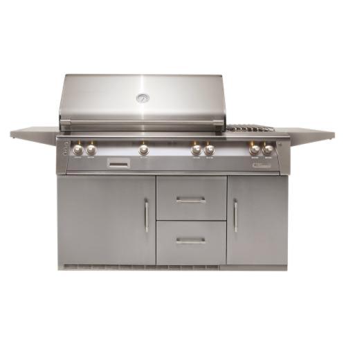 Alfresco Grills ALXE 56 Inch 3 Burner Freestanding Natural Gas Grill with Rear Infrared Burner and Side Burner on Refrigerated Cart   Signal Grey