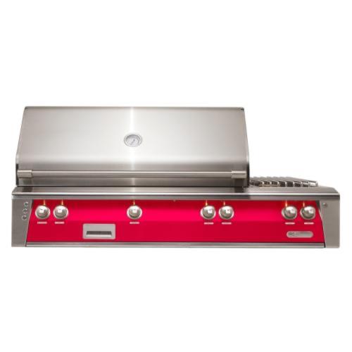 Alfresco Grills ALXE 56 Inch 3 Burner Built In Propane Gas Grill with Sear Zone Rear Infrared Burner and Side Burner   Raspberry Red