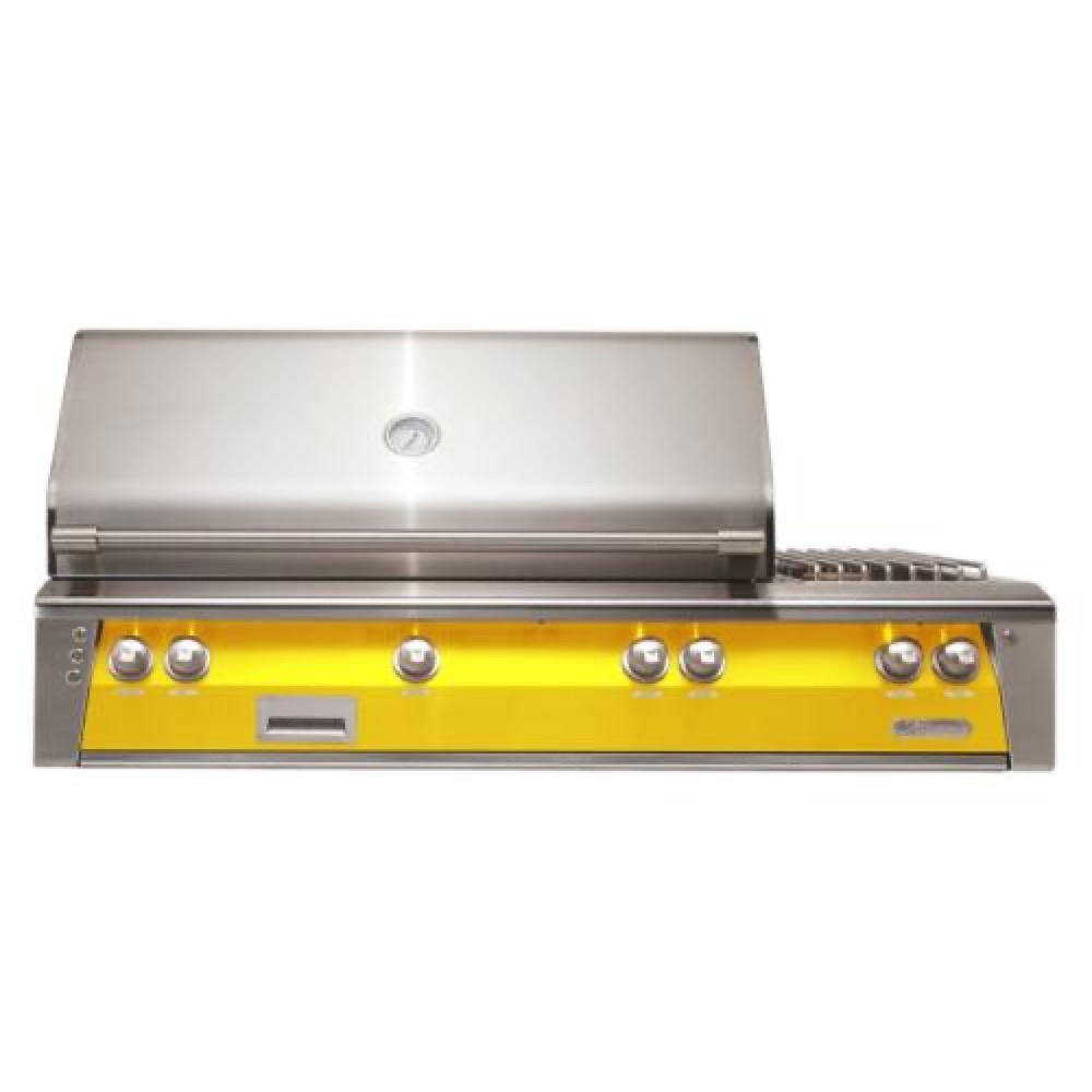 Alfresco Grills ALXE 56 Inch 3 Burner Built In Natural Gas Grill with Sear Zone Rear Infrared Burner and Side Burner   Traffic Yellow