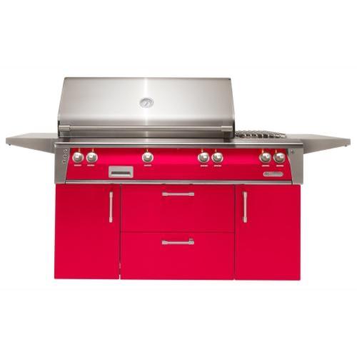 Alfresco Grills ALXE 56 Inch 3 Burner Freestanding Propane Gas Grill with Sear Zone Rear Infrared Burner and Side Burner   Raspberry Red