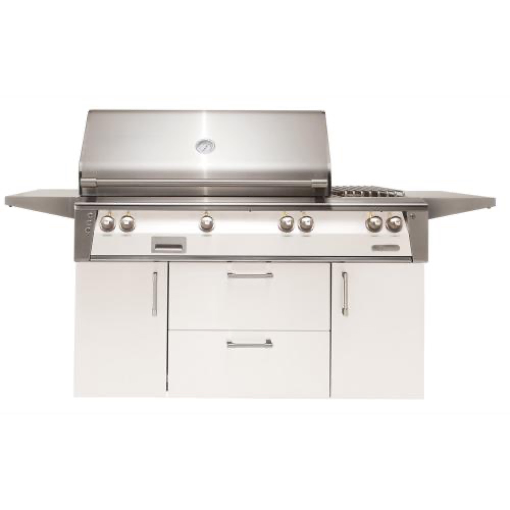Alfresco Grills ALXE 56 Inch 3 Burner Freestanding Natural Gas Grill with Sear Zone Rear Infrared Burner and Side Burner   Signal White Gloss