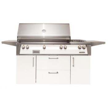 Alfresco Grills ALXE 56 Inch 3 Burner Freestanding Natural Gas Grill with Sear Zone Rear Infrared Burner and Side Burner Signal White Matte ALXE 56SZC NG SM9003350