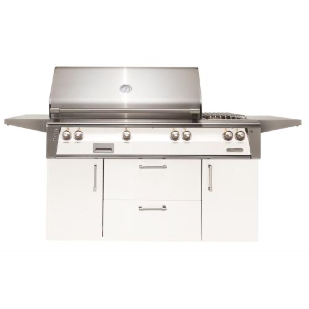 Alfresco Grills ALXE 56 Inch 3 Burner Freestanding Natural Gas Grill with Sear Zone Rear Infrared Burner and Side Burner   Signal White Matte