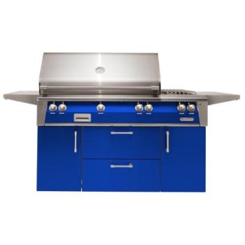 Alfresco Grills ALXE 56 Inch 3 Burner Freestanding Natural Gas Grill with Sear Zone Rear Infrared Burner and Side Burner Ultramarine Blue ALXE 56SZC NG S5002350