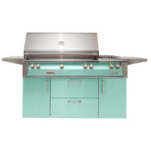 Alfresco Grills ALXE 56 Inch 3 Burner Freestanding Natural Gas Grill with Sear Zone Rear Infrared Burner and Side Burner   Light Green