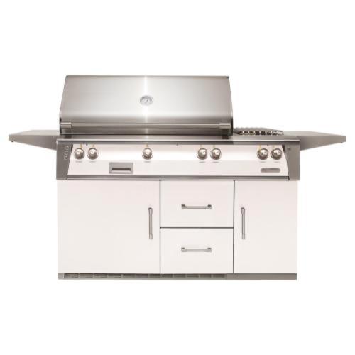 Alfresco Grills ALXE 56 Inch 3 Burner Freestanding Propane Gas Grill with Sear Zone Rear Infrared Burner and Side Burner on Refrigerated Cart    Signal White Matte