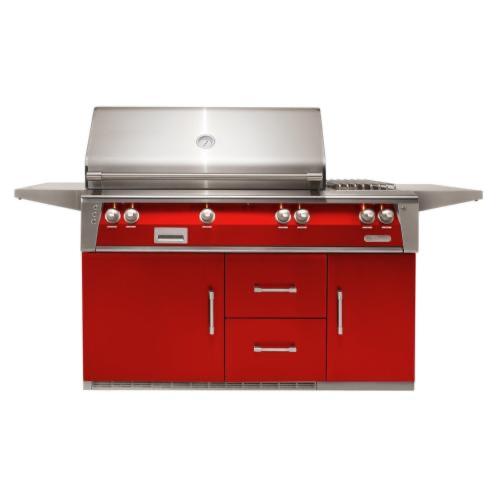 Alfresco Grills ALXE 56 Inch 3 Burner Freestanding Propane Gas Grill with Sear Zone Rear Infrared Burner and Side Burner on Refrigerated Cart    Carmine Red