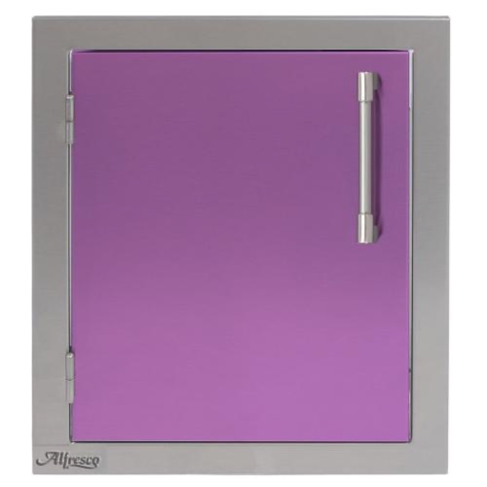 Alfresco Grills 17 Inch Stainless Steel Left Hinged Vertical Single Access Door   Blue Lilac