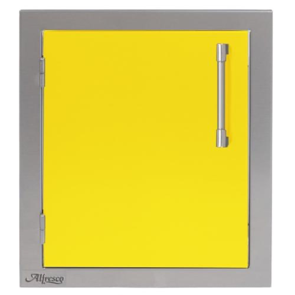 Alfresco Grills 17 Inch Stainless Steel Left Hinged Vertical Single Access Door   Traffic Yellow