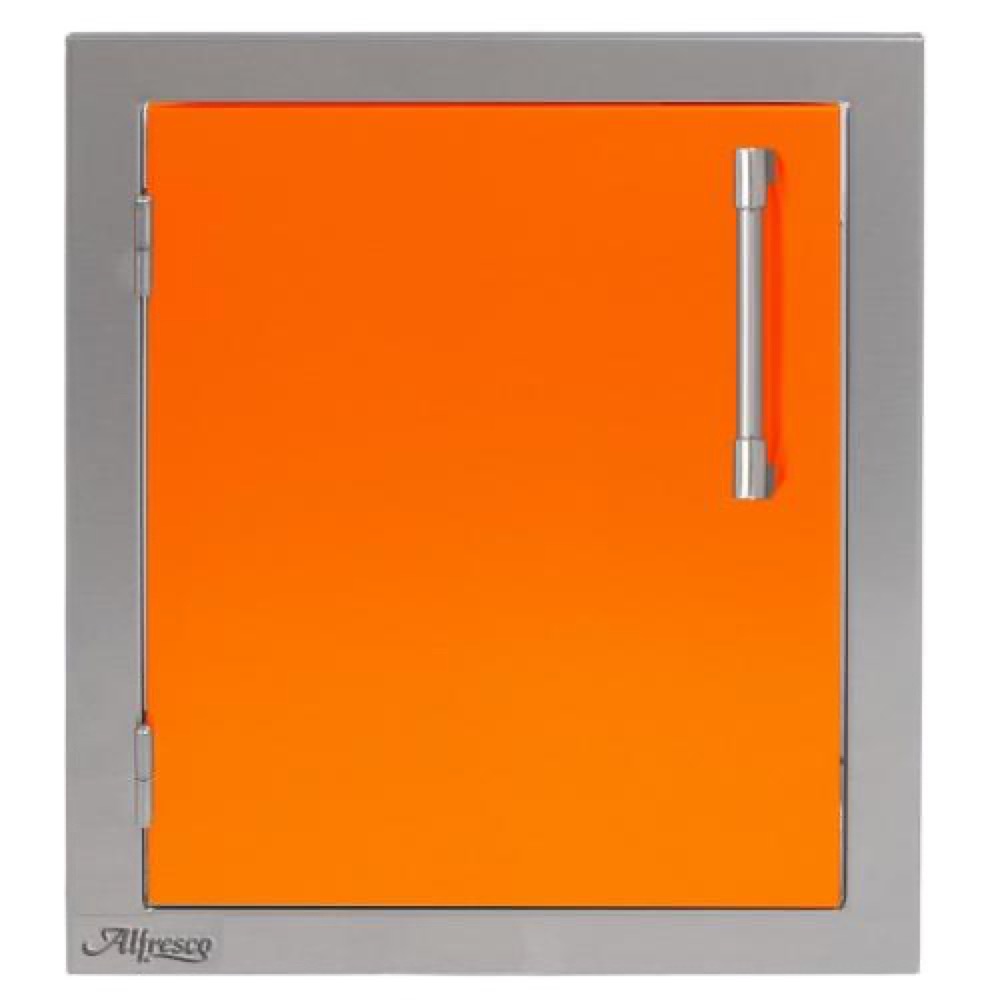Alfresco Grills 17 Inch Stainless Steel Left Hinged Vertical Single Access Door   Luminous Orange