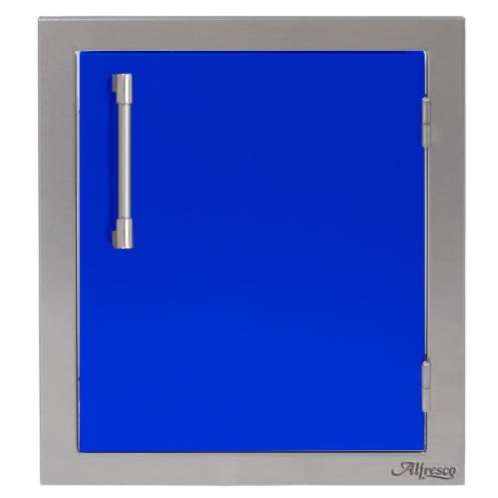 Alfresco Grills 17 Inch Stainless Steel Right Hinged Vertical Single Access Door   Ultramarine Blue