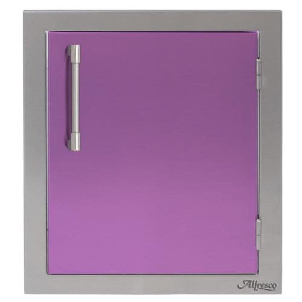 Alfresco Grills 17 Inch Stainless Steel Right Hinged Vertical Single Access Door   Blue Lilac
