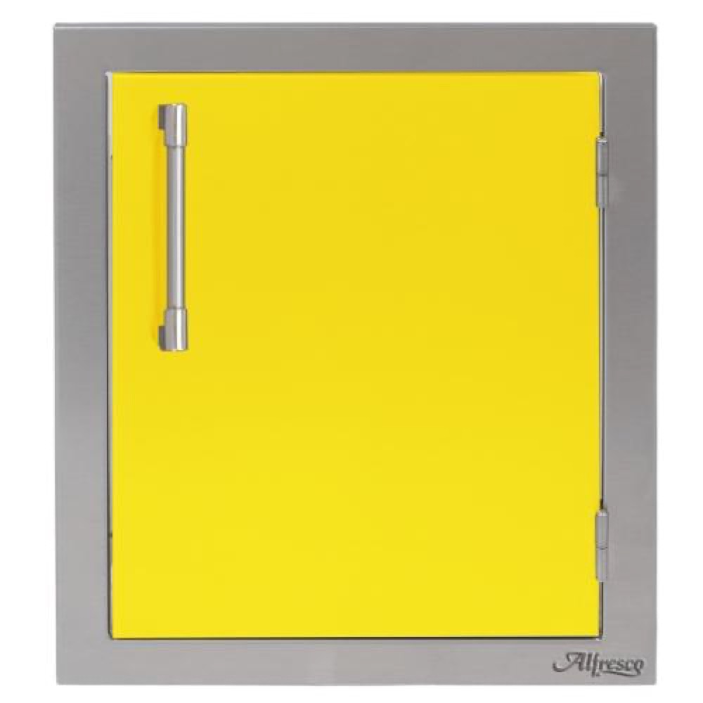 Alfresco Grills 17 Inch Stainless Steel Right Hinged Vertical Single Access Door   Traffic Yellow