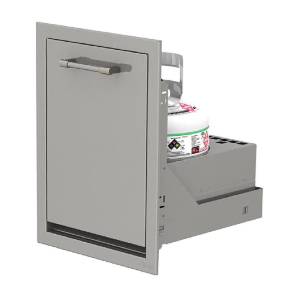 Alfresco Grills 18 Inch Stainless Steel Flush Mount Roll Out Propane Tank Storage Drawer   Stainless Steel
