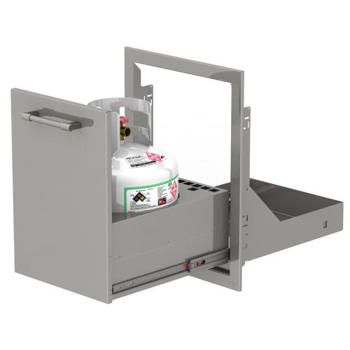 Alfresco Grills 18 Inch Stainless Steel Flush Mount Roll Out Propane Tank Storage Drawer   Signal White Matte