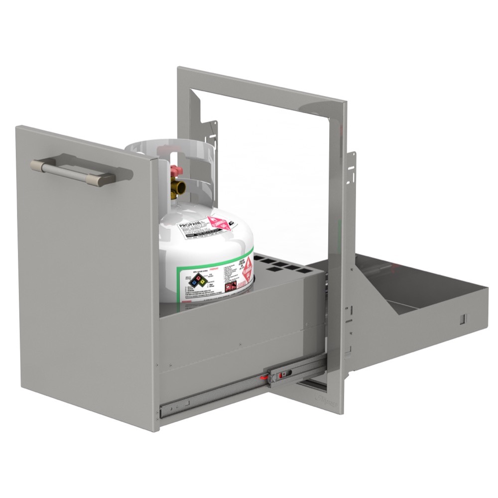 Alfresco Grills 18 Inch Stainless Steel Flush Mount Roll Out Propane Tank Storage Drawer   Carmine Red