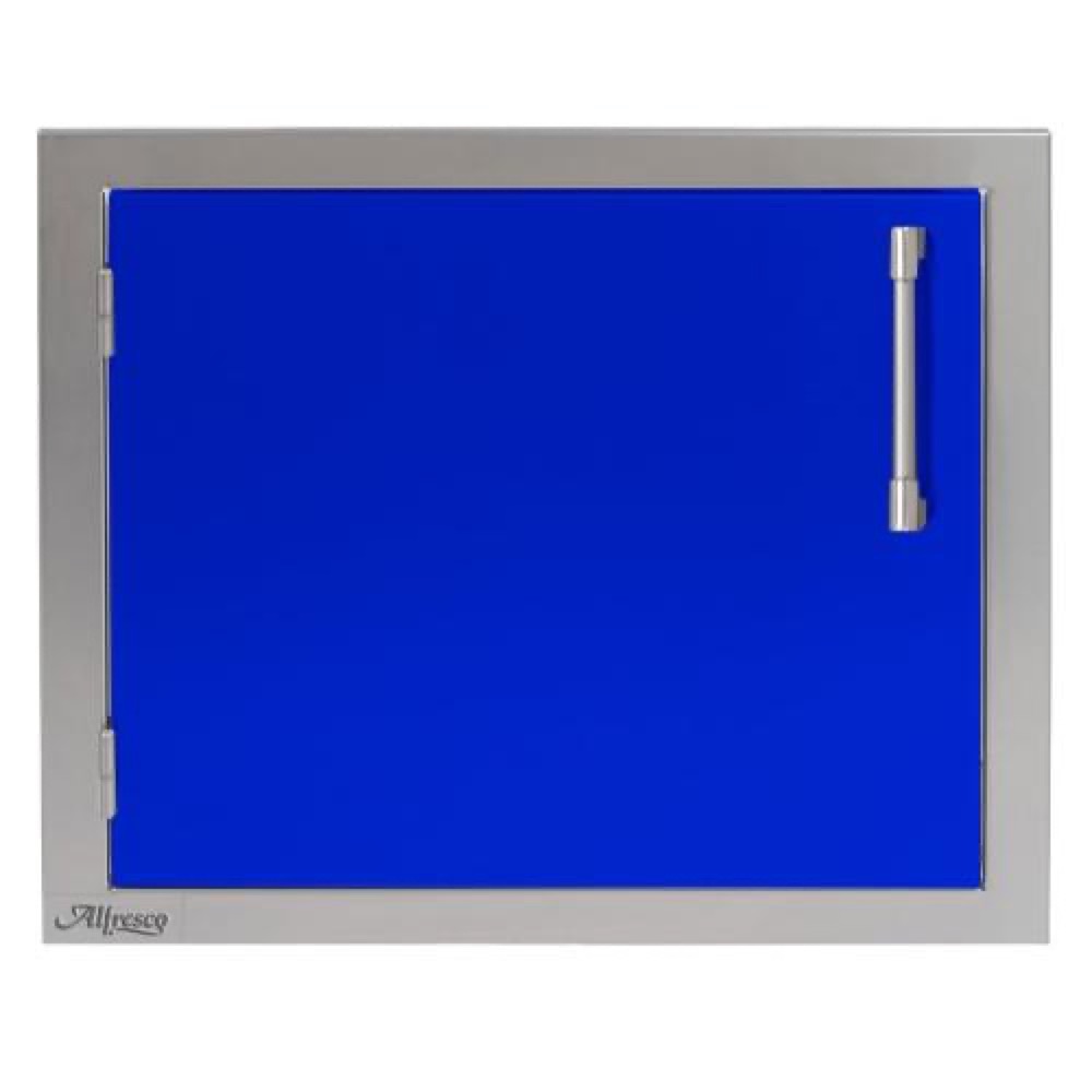 Alfresco Grills 23 Inch Stainless Steel Left Hinged Vertical Single Access Door   Ultramarine Blue