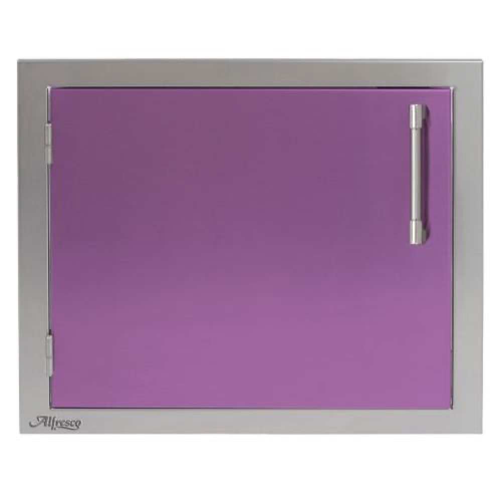 Alfresco Grills 23 Inch Stainless Steel Left Hinged Vertical Single Access Door   Blue Lilac